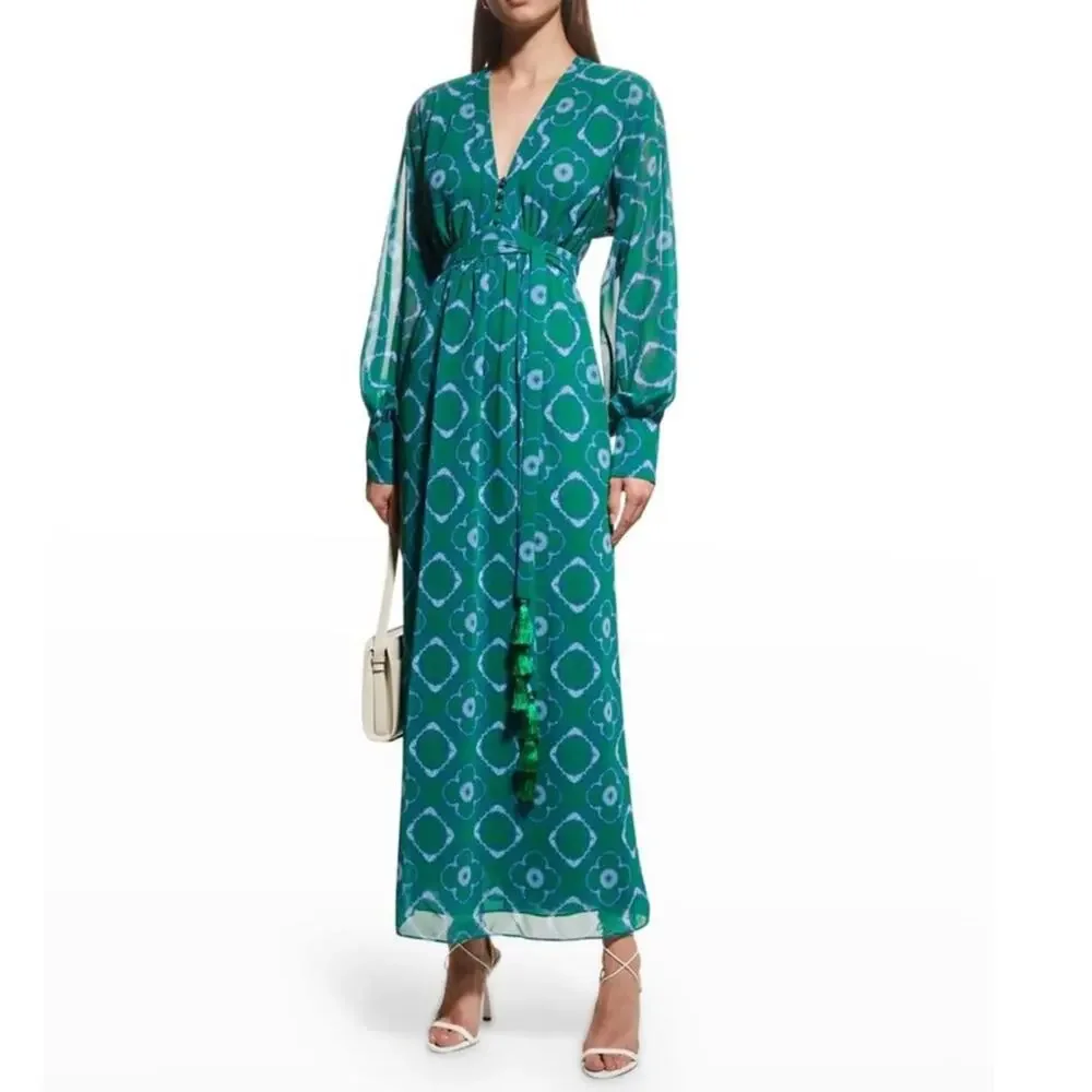 Alexis | Dresses | Alexis Womens Skarla Green Belted Geometric Floral Long  Sleeve Maxi Dress Sz S | Poshmark